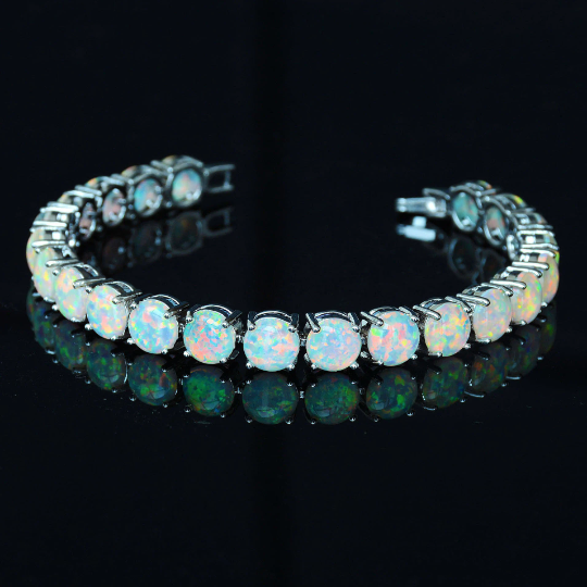 Blue Opal Tennis Bracelet, October Birthstone, Opal Jewelry, Opal Bracelet